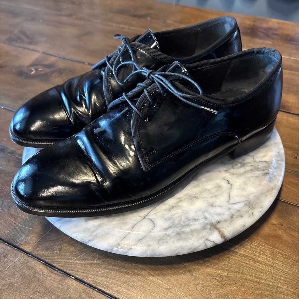 Vito Rufolo Formal Derby Black‎ Patent Leather Tuxedo Dress Shoes Italy Size 10D